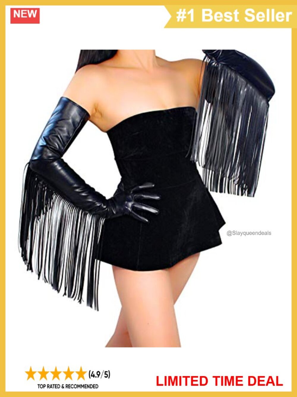 Long Fringe Faux Leather Gloves Touchscreen Opera Length Costume
